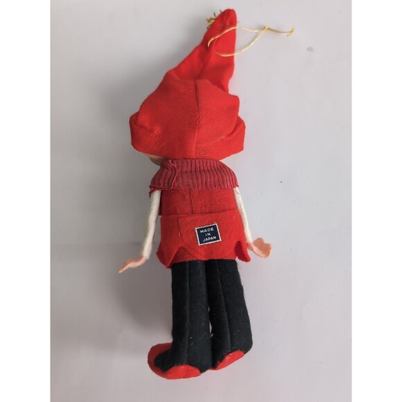 Vintage 50's Japan Elf Pixie Rubber Face 8” Felt Ornament MCM Poseable Arms Red - Picture 3 of 3